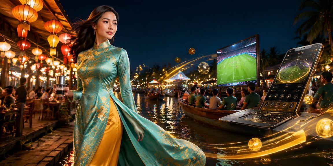 Người phụ nữ mặc áo dài đặt cược trực tuyến trên điện thoại tại vùng đồng bằng sông Cửu Long