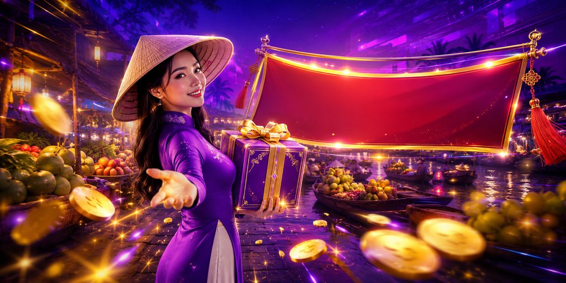 Màn hình điện thoại hiển thị giao diện casino neon về đêm tại khu vực Mekong với các bước đăng ký rõ ràng